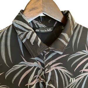 Travis Mathew Men's Black Tropical Leaf Print Golf Polo Shirt Size S Pima Cotton